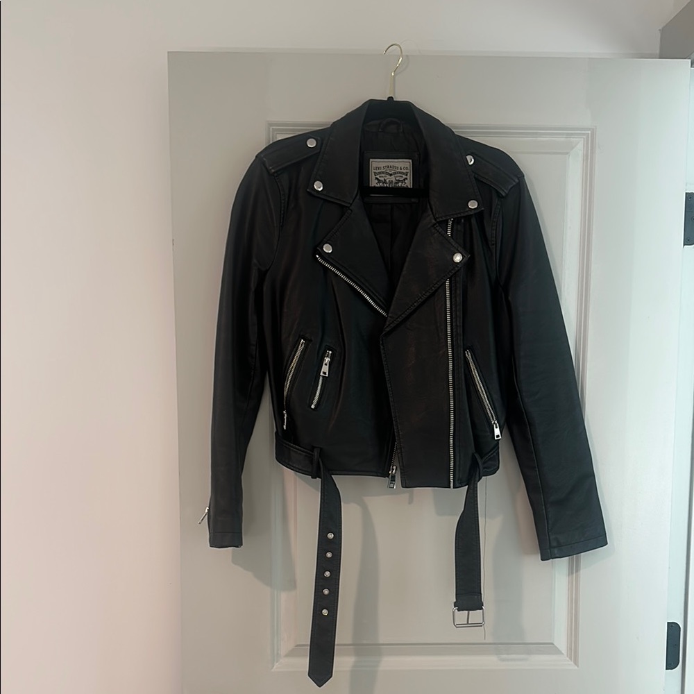 Levi's Black Leather Jacket Asymmetrical Zipper